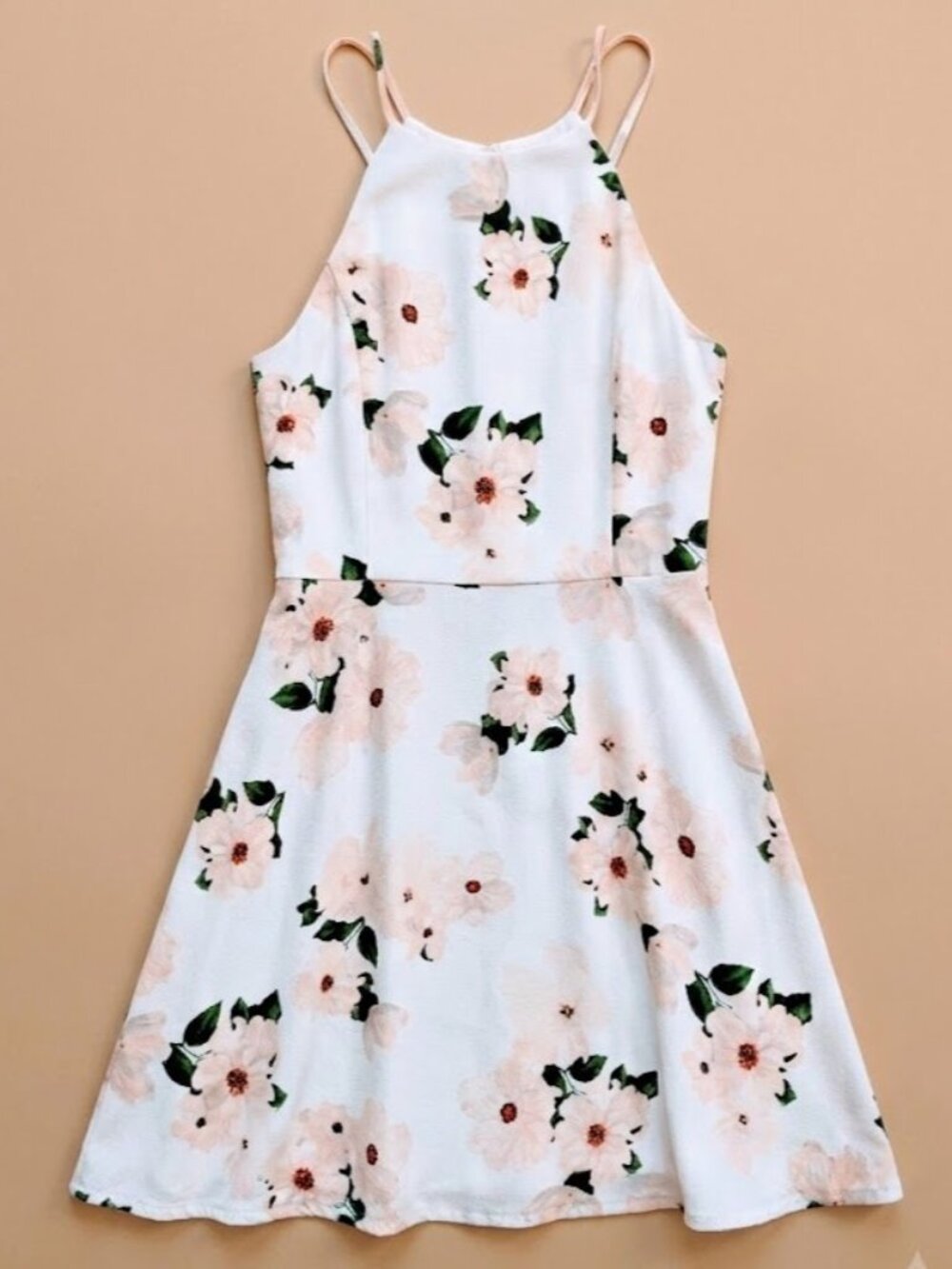 Dynamite White Mini Dress with Blush Floral Print